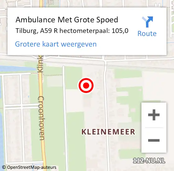 Locatie op kaart van de 112 melding: Ambulance Met Grote Spoed Naar Tilburg, A59 R hectometerpaal: 105,0 op 27 augustus 2014 21:02