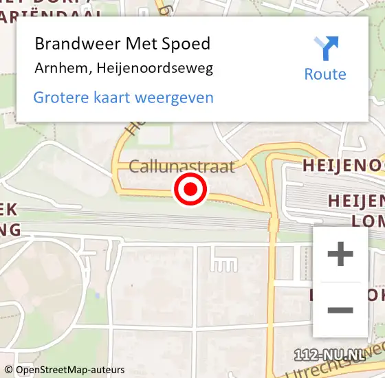Locatie op kaart van de 112 melding: Brandweer Met Spoed Naar Arnhem, Heijenoordseweg op 5 juni 2023 15:26