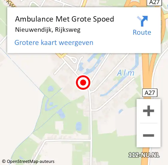 Locatie op kaart van de 112 melding: Ambulance Met Grote Spoed Naar Nieuwendijk, Rijksweg op 5 juni 2023 17:35