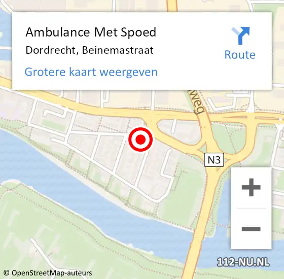 Locatie op kaart van de 112 melding: Ambulance Met Spoed Naar Dordrecht, Beinemastraat op 5 juni 2023 21:39
