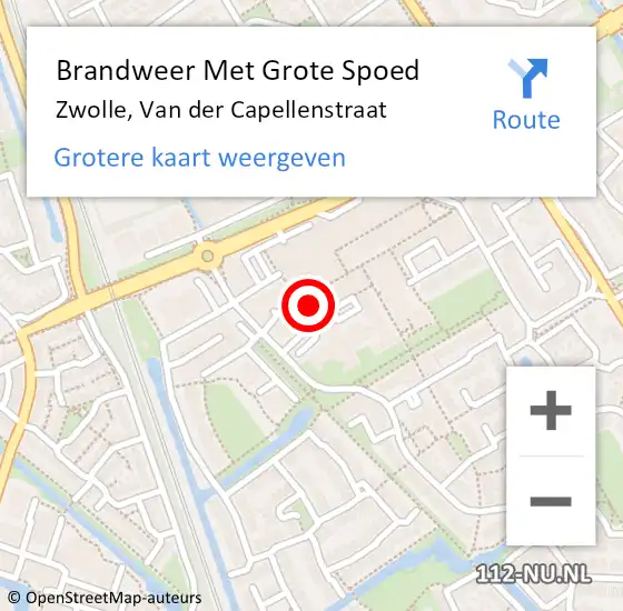 Locatie op kaart van de 112 melding: Brandweer Met Grote Spoed Naar Zwolle, Van der Capellenstraat op 5 juni 2023 22:06