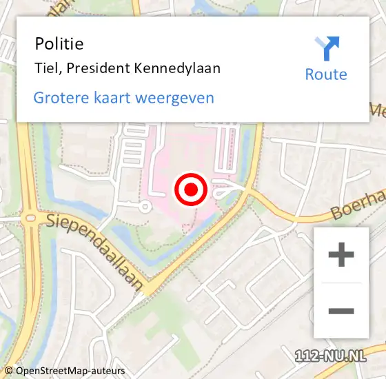 Locatie op kaart van de 112 melding: Politie Tiel, President Kennedylaan op 5 juni 2023 22:21