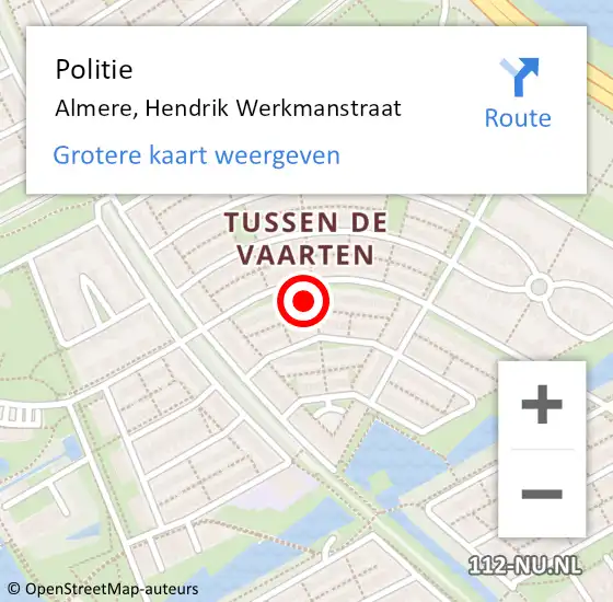 Locatie op kaart van de 112 melding: Politie Almere, Hendrik Werkmanstraat op 5 juni 2023 22:59