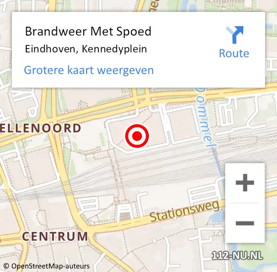 Locatie op kaart van de 112 melding: Brandweer Met Spoed Naar Eindhoven, Kennedyplein op 5 juni 2023 22:59