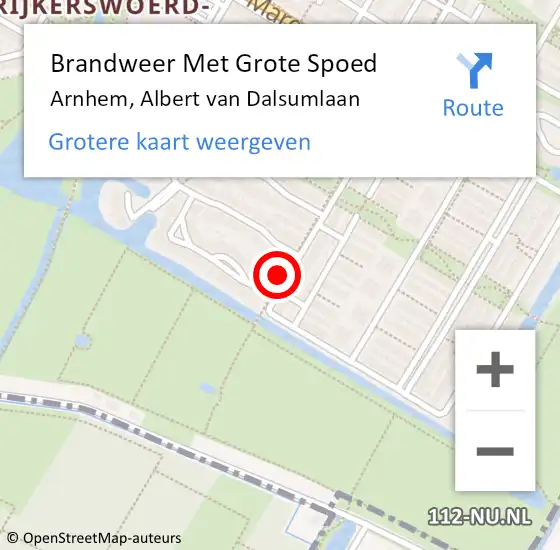 Locatie op kaart van de 112 melding: Brandweer Met Grote Spoed Naar Arnhem, Albert van Dalsumlaan op 5 juni 2023 23:54