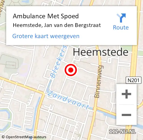 Locatie op kaart van de 112 melding: Ambulance Met Spoed Naar Heemstede, Jan van den Bergstraat op 6 juni 2023 01:08