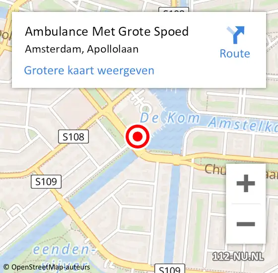 Locatie op kaart van de 112 melding: Ambulance Met Grote Spoed Naar Amsterdam, Apollolaan op 27 augustus 2014 22:32