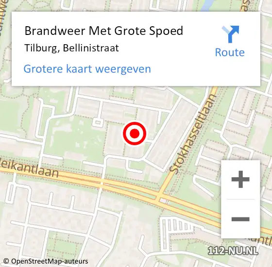 Locatie op kaart van de 112 melding: Brandweer Met Grote Spoed Naar Tilburg, Bellinistraat op 6 juni 2023 04:19