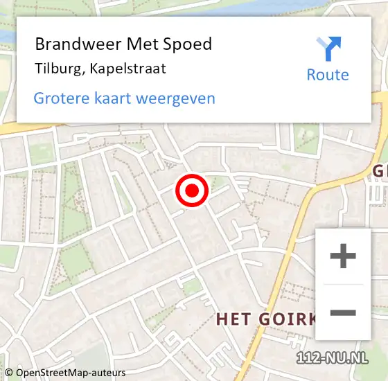 Locatie op kaart van de 112 melding: Brandweer Met Spoed Naar Tilburg, Kapelstraat op 6 juni 2023 04:56