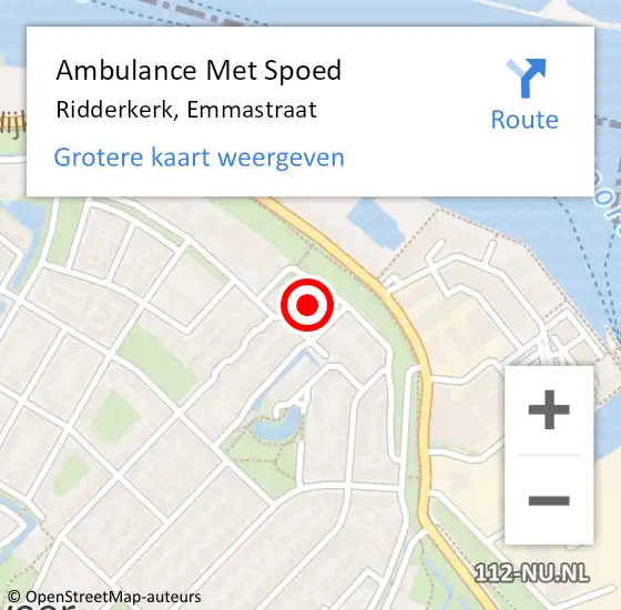 Locatie op kaart van de 112 melding: Ambulance Met Spoed Naar Ridderkerk, Emmastraat op 6 juni 2023 05:46