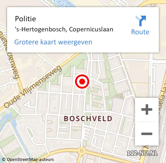 Locatie op kaart van de 112 melding: Politie 's-Hertogenbosch, Copernicuslaan op 6 juni 2023 08:11
