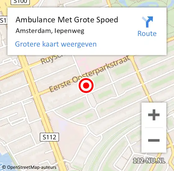 Locatie op kaart van de 112 melding: Ambulance Met Grote Spoed Naar Amsterdam, Iepenweg op 6 juni 2023 09:29