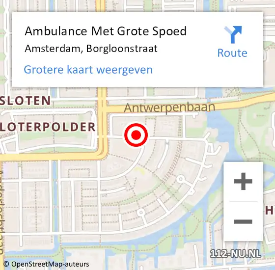 Locatie op kaart van de 112 melding: Ambulance Met Grote Spoed Naar Amsterdam, Borgloonstraat op 6 juni 2023 10:36