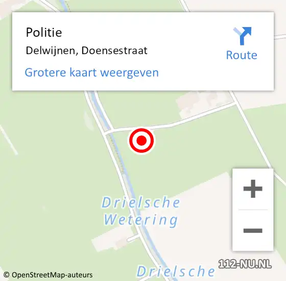 Locatie op kaart van de 112 melding: Politie Delwijnen, Doensestraat op 6 juni 2023 11:55