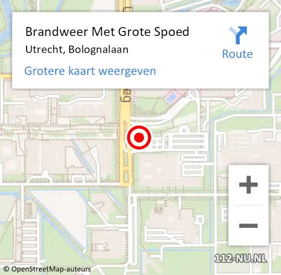 Locatie op kaart van de 112 melding: Brandweer Met Grote Spoed Naar Utrecht, Bolognalaan op 6 juni 2023 12:33