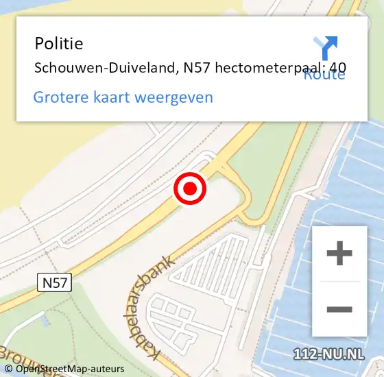 Locatie op kaart van de 112 melding: Politie Schouwen-Duiveland, N57 hectometerpaal: 40 op 6 juni 2023 16:18