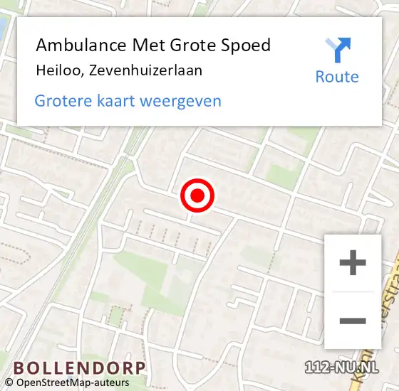 Locatie op kaart van de 112 melding: Ambulance Met Grote Spoed Naar Heiloo, Zevenhuizerlaan op 6 juni 2023 16:21