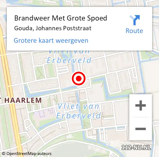 Locatie op kaart van de 112 melding: Brandweer Met Grote Spoed Naar Gouda, Johannes Poststraat op 6 juni 2023 16:42