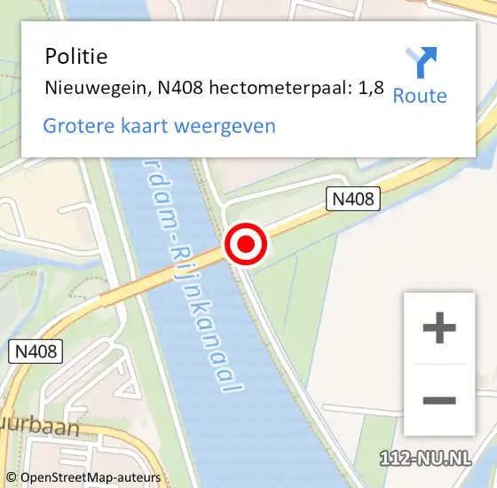 Locatie op kaart van de 112 melding: Politie Nieuwegein, N408 hectometerpaal: 1,8 op 6 juni 2023 17:13