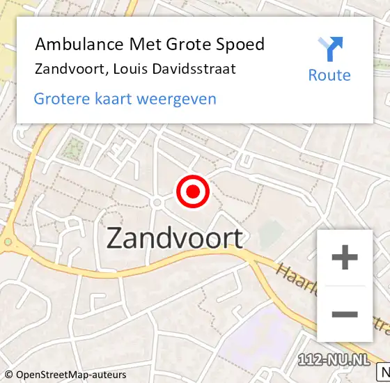 Locatie op kaart van de 112 melding: Ambulance Met Grote Spoed Naar Zandvoort, Louis Davidsstraat op 6 juni 2023 21:05