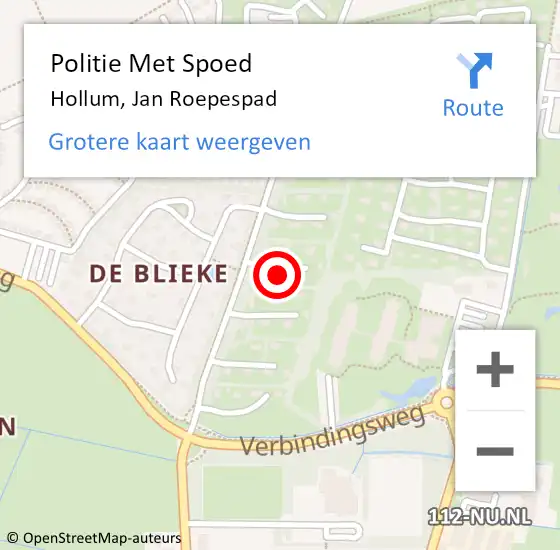 Locatie op kaart van de 112 melding: Politie Met Spoed Naar Hollum, Jan Roepespad op 6 juni 2023 23:42