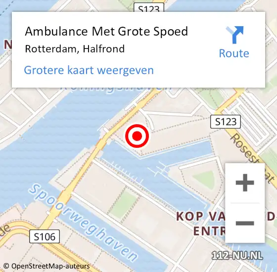 Locatie op kaart van de 112 melding: Ambulance Met Grote Spoed Naar Rotterdam, Halfrond op 7 juni 2023 07:39