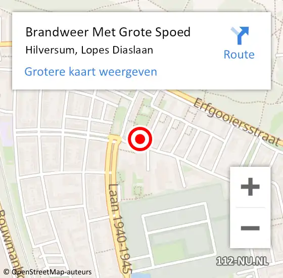 Locatie op kaart van de 112 melding: Brandweer Met Grote Spoed Naar Hilversum, Lopes Diaslaan op 7 juni 2023 10:08