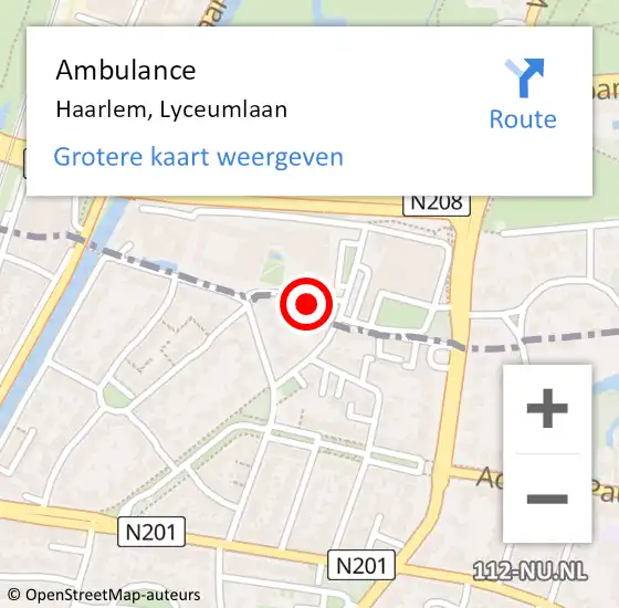 Locatie op kaart van de 112 melding: Ambulance Haarlem, Lyceumlaan op 7 juni 2023 11:05