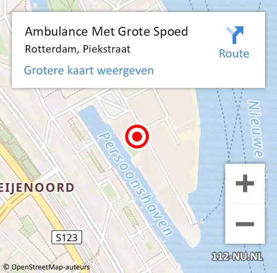 Locatie op kaart van de 112 melding: Ambulance Met Grote Spoed Naar Rotterdam, Piekstraat op 7 juni 2023 11:31