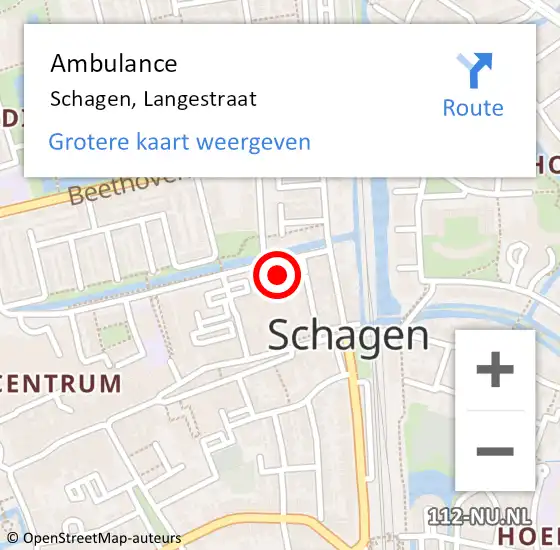 Locatie op kaart van de 112 melding: Ambulance Schagen, Langestraat op 7 juni 2023 12:10