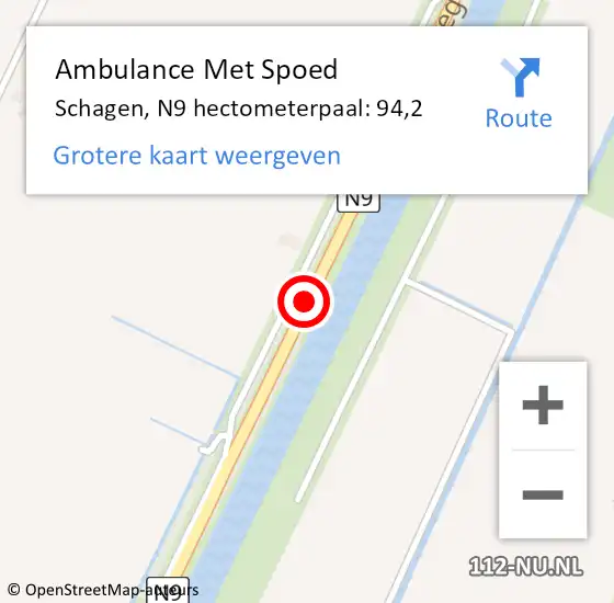 Locatie op kaart van de 112 melding: Ambulance Met Spoed Naar Schagen, N9 hectometerpaal: 94,2 op 7 juni 2023 12:35