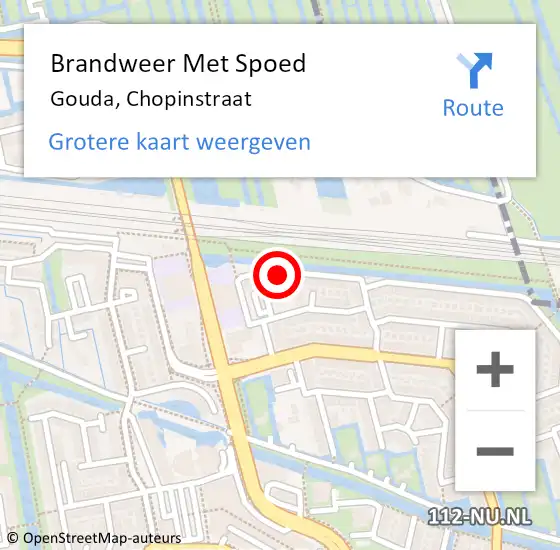 Locatie op kaart van de 112 melding: Brandweer Met Spoed Naar Gouda, Chopinstraat op 7 juni 2023 12:48