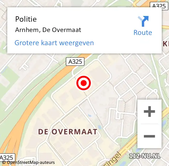 Locatie op kaart van de 112 melding: Politie Arnhem, De Overmaat op 7 juni 2023 13:42
