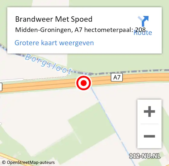 Locatie op kaart van de 112 melding: Brandweer Met Spoed Naar Midden-Groningen, A7 hectometerpaal: 208 op 7 juni 2023 14:32