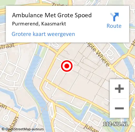 Locatie op kaart van de 112 melding: Ambulance Met Grote Spoed Naar Purmerend, Kaasmarkt op 7 juni 2023 19:24