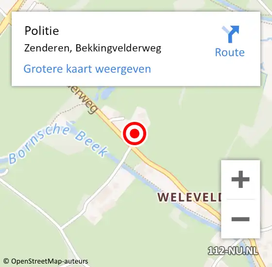 Locatie op kaart van de 112 melding: Politie Zenderen, Bekkingvelderweg op 7 juni 2023 20:10