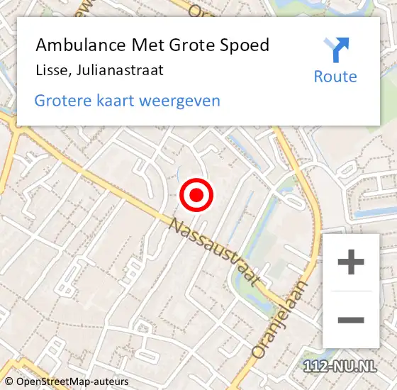 Locatie op kaart van de 112 melding: Ambulance Met Grote Spoed Naar Lisse, Julianastraat op 8 juni 2023 00:05