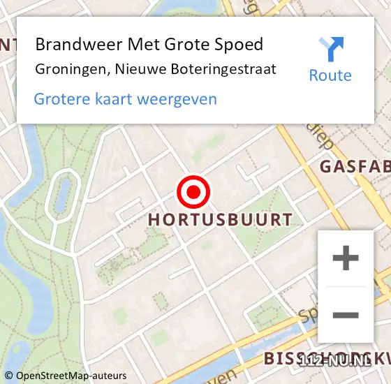 Locatie op kaart van de 112 melding: Brandweer Met Grote Spoed Naar Groningen, Nieuwe Boteringestraat op 8 juni 2023 09:55