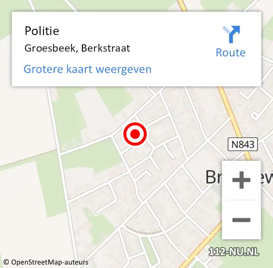 Locatie op kaart van de 112 melding: Politie Groesbeek, Berkstraat op 8 juni 2023 11:52