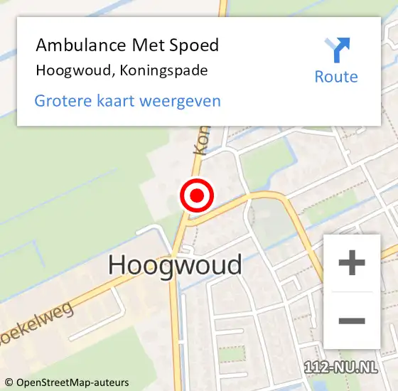 Locatie op kaart van de 112 melding: Ambulance Met Spoed Naar Hoogwoud, Koningspade op 8 juni 2023 13:50