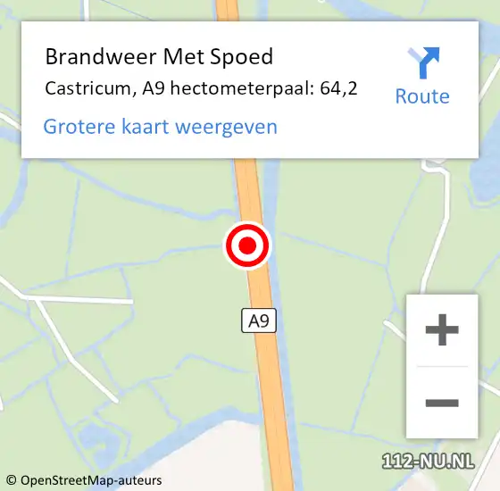 Locatie op kaart van de 112 melding: Brandweer Met Spoed Naar Castricum, A9 hectometerpaal: 64,2 op 8 juni 2023 14:02
