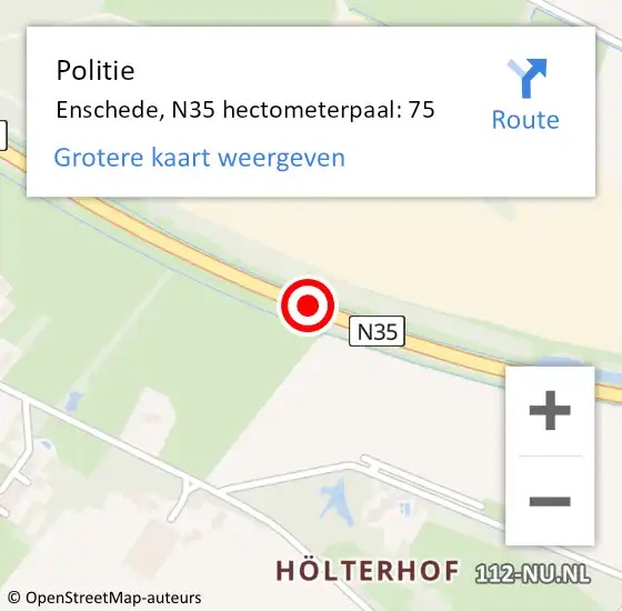 Locatie op kaart van de 112 melding: Politie Enschede, N35 hectometerpaal: 75 op 8 juni 2023 14:16