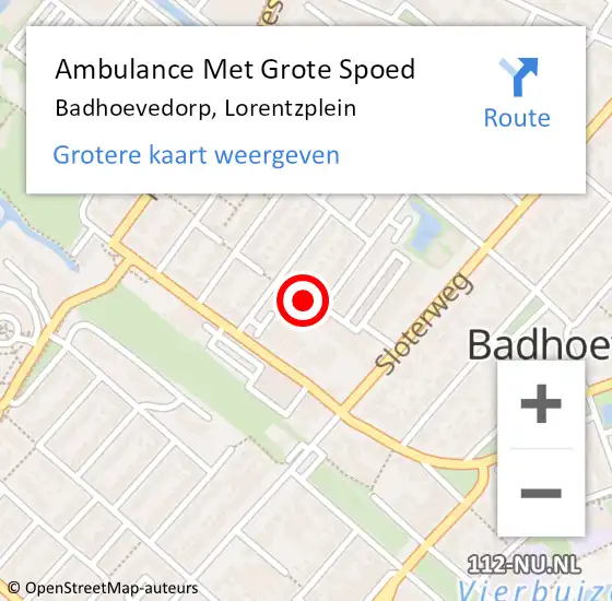 Locatie op kaart van de 112 melding: Ambulance Met Grote Spoed Naar Badhoevedorp, Lorentzplein op 8 juni 2023 18:59