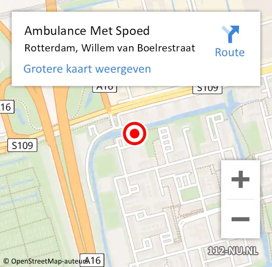 Locatie op kaart van de 112 melding: Ambulance Met Spoed Naar Rotterdam, Willem van Boelrestraat op 8 juni 2023 22:31