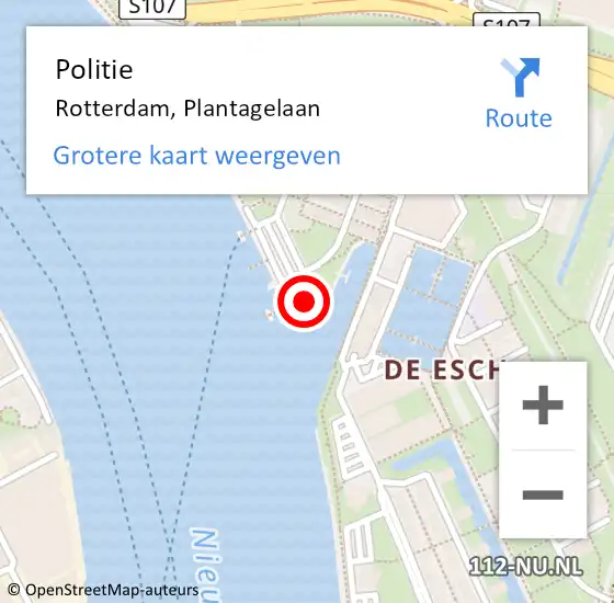 Locatie op kaart van de 112 melding: Politie Rotterdam, Plantagelaan op 8 juni 2023 23:44