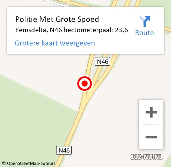 Locatie op kaart van de 112 melding: Politie Met Grote Spoed Naar Eemsdelta, N46 hectometerpaal: 23,6 op 9 juni 2023 08:03