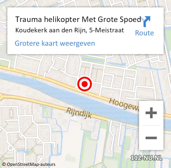 Locatie op kaart van de 112 melding: Trauma helikopter Met Grote Spoed Naar Koudekerk aan den Rijn, 5-Meistraat op 9 juni 2023 08:49