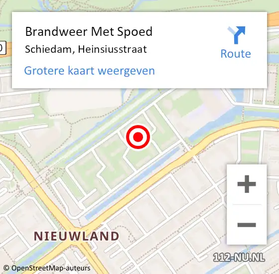 Locatie op kaart van de 112 melding: Brandweer Met Spoed Naar Schiedam, Heinsiusstraat op 9 juni 2023 10:45