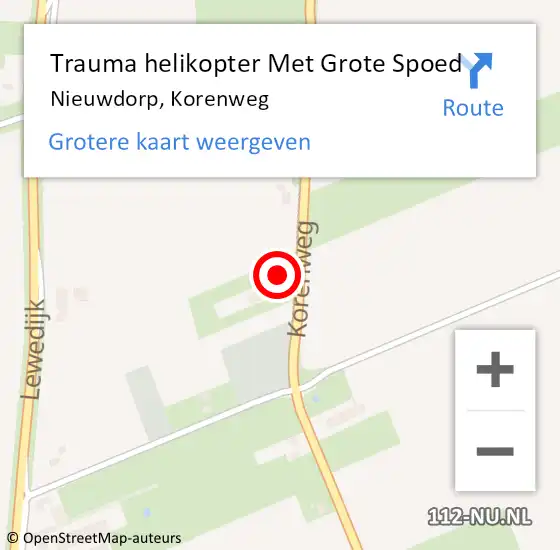 Locatie op kaart van de 112 melding: Trauma helikopter Met Grote Spoed Naar Nieuwdorp, Korenweg op 9 juni 2023 11:33