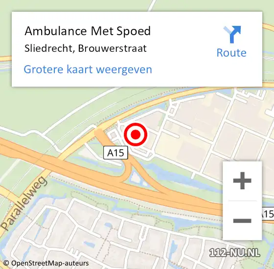 Locatie op kaart van de 112 melding: Ambulance Met Spoed Naar Sliedrecht, Brouwerstraat op 9 juni 2023 11:52